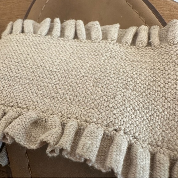 Joie Eidel Ruffle Sandal Womens Size 9.5 Beige Tan Canvas Material Slide Slip On - Picture 8 of 16